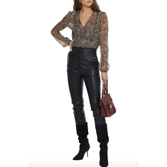 Veronica Beard Lowell Silk Snake Priht Pintuck Blouse Nude Womens Size 4 - Picture 2 of 12